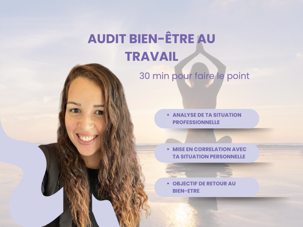 Audit bien etre Le Point Carrière est un rendez-vous individuel d’environ 30 minutes, en visio, pour faire le point sur votre parcours professionnel.